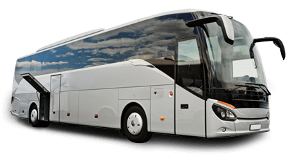 a plain white charter bus